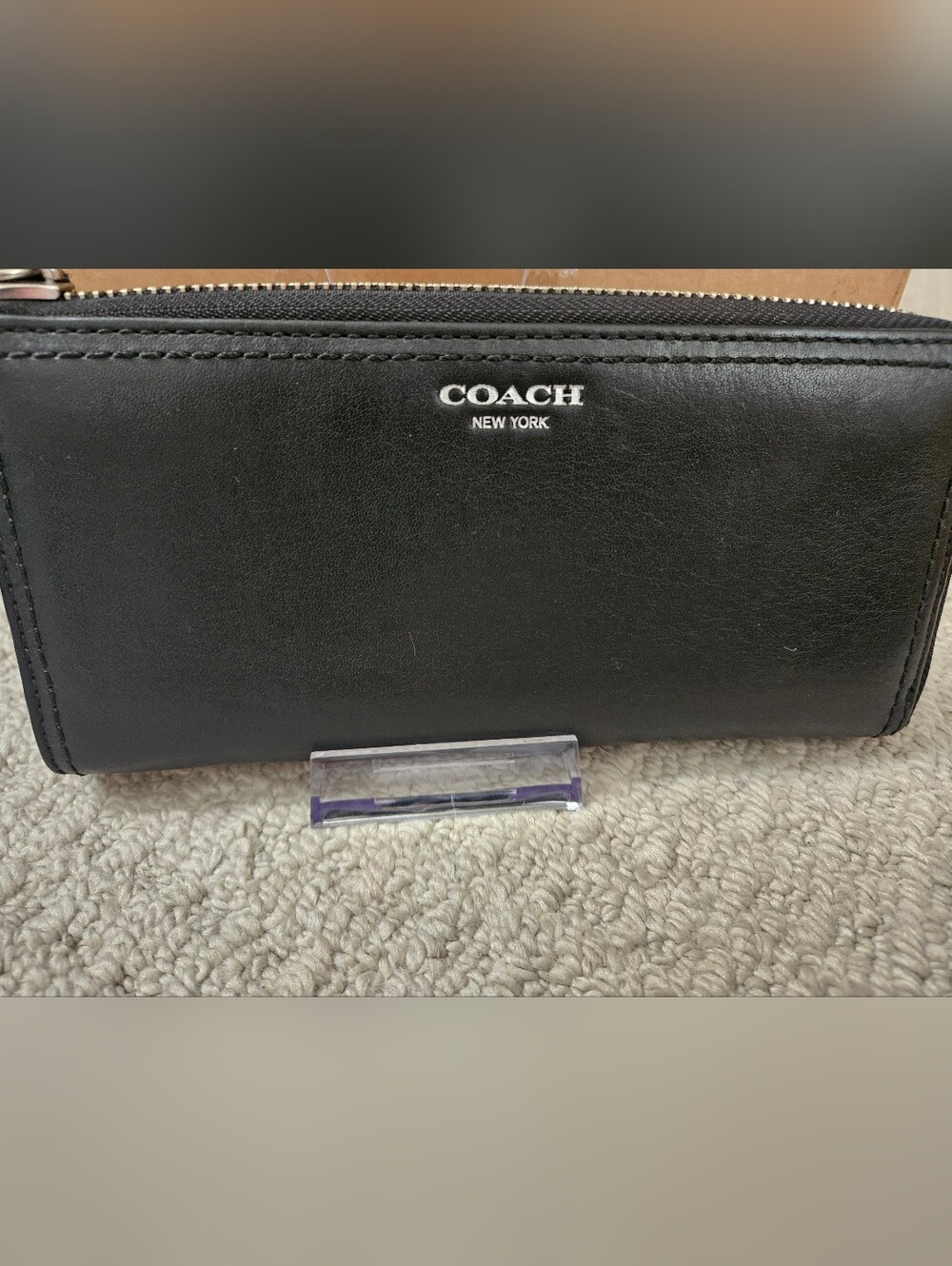 Coach Black Smooth Leather Slim Accordion Zip Wallet